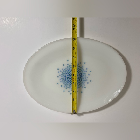 Anchor Hocking Fire King Blue Mosaic 12" Milk Glass Oval Serving Platter - Picture 4 of 7